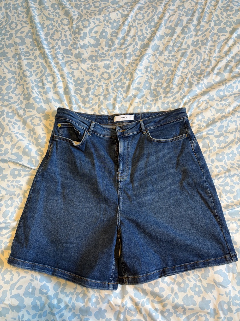 High-Rise Dark Blue Denim Jean Shorts